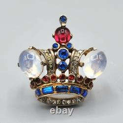 1944 Trifari Alfred Philippe Coronation Queen Crown Moonstone Sterling Brooch