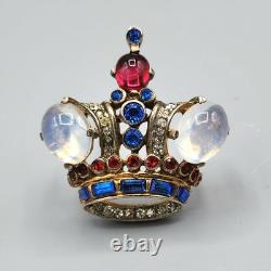 1944 Trifari Alfred Philippe Coronation Queen Crown Moonstone Sterling Brooch