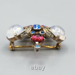 1944 Trifari Alfred Philippe Coronation Queen Crown Moonstone Sterling Brooch