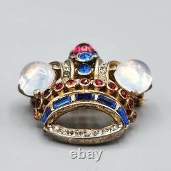 1944 Trifari Alfred Philippe Coronation Queen Crown Moonstone Sterling Brooch