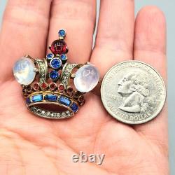 1944 Trifari Alfred Philippe Coronation Queen Crown Moonstone Sterling Brooch