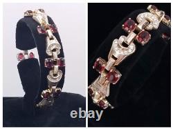1944 Trifari Sterling Ruby Red Vermeil Alfred Philippe Link Bracelet Silver Gilt