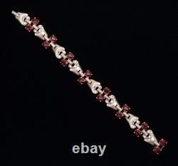 1944 Trifari Sterling Ruby Red Vermeil Alfred Philippe Link Bracelet Silver Gilt