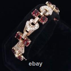 1944 Trifari Sterling Ruby Red Vermeil Alfred Philippe Link Bracelet Silver Gilt