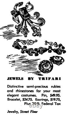 1944 Trifari Sterling Ruby Red Vermeil Alfred Philippe Link Bracelet Silver Gilt