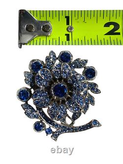 1948 Alfred Philippe Trifari Blue Rhinestone Layered Flower Fur Clip Brooch