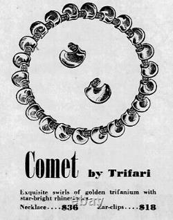 1948 Crown Trifari Original COMET Philippe Gold Tone Crystal Necklace 15.5