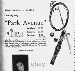 1948 Crown Trifari PARK AVENUE Alfred Philippe Gold Tone Crystal Bracelet 7.25