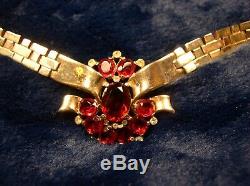 1948 TRIFARI Alfred Philippe Ruby Red Tesselated Gold-toned Rhinestone Parure