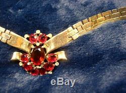 1948 TRIFARI Alfred Philippe Ruby Red Tesselated Gold-toned Rhinestone Parure