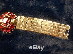 1948 TRIFARI Alfred Philippe Ruby Red Tesselated Gold-toned Rhinestone Parure