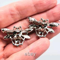 1948 Trifari Alfred Philippe Pair QUEEN BEE Crystal Rhodium Plate Scatter Pins