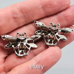 1948 Trifari Alfred Philippe Pair QUEEN BEE Crystal Rhodium Plate Scatter Pins