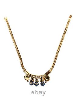 1949 Trifari Alfred Philippe Dewdrops Cobalt Blue Fruit Salad & Flowers Necklace