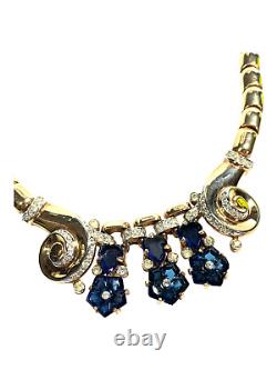 1949 Trifari Alfred Philippe Dewdrops Cobalt Blue Fruit Salad & Flowers Necklace