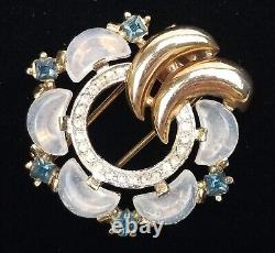 1950 CROWN TRIFARI ALFRED PHILIPPE Clair De Lune Moonstone Rhinestone Brooch Fur