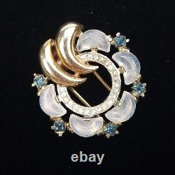 1950 CROWN TRIFARI ALFRED PHILIPPE Clair De Lune Moonstone Rhinestone Brooch Fur