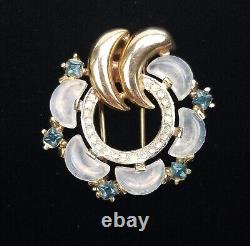 1950 CROWN TRIFARI ALFRED PHILIPPE Clair De Lune Moonstone Rhinestone Brooch Fur