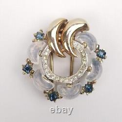 1950 CROWN TRIFARI ALFRED PHILIPPE Clair De Lune Moonstone Rhinestone Brooch Fur