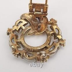1950 CROWN TRIFARI ALFRED PHILIPPE Clair De Lune Moonstone Rhinestone Brooch Fur