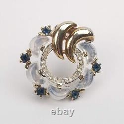1950 CROWN TRIFARI ALFRED PHILIPPE Clair De Lune Moonstone Rhinestone Brooch Fur