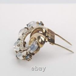 1950 CROWN TRIFARI ALFRED PHILIPPE Clair De Lune Moonstone Rhinestone Brooch Fur