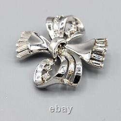 1950 Crown Trifari Alfred Philippe Abstract Ribbon Bow Crystal Brooch Earrings