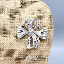 1950 Crown Trifari Alfred Philippe Abstract Ribbon Bow Crystal Brooch Earrings