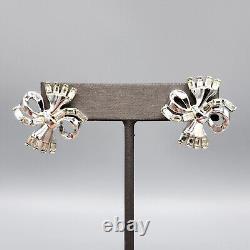 1950 Crown Trifari Alfred Philippe Abstract Ribbon Bow Crystal Brooch Earrings