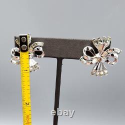 1950 Crown Trifari Alfred Philippe Abstract Ribbon Bow Crystal Brooch Earrings