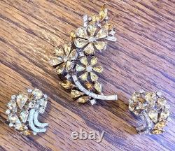 1950's Alfred Philippe Crown Trifari Yellow-Topaz Brooch & Earrings