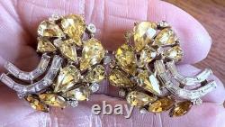 1950's Alfred Philippe Crown Trifari Yellow-Topaz Brooch & Earrings