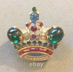 1950's TRIFARI Alfred Philippe Cabochon Jelly Belly Crown Gold Tone Pin Brooch