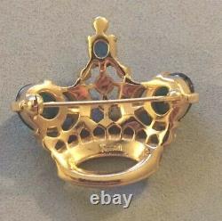 1950's TRIFARI Alfred Philippe Cabochon Jelly Belly Crown Gold Tone Pin Brooch