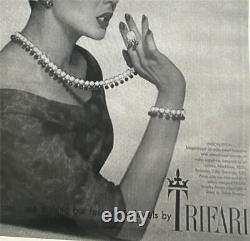 1950's Trifari Blue/Green Dangles Faux Pearl Cab Crystals'Facination' Necklace
