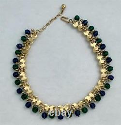 1950's Trifari Blue/Green Dangles Faux Pearl Cab Crystals'Facination' Necklace