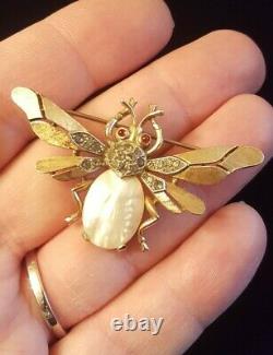 1950s Alfred Philippe Crown TRIFARI Bee Brooch Fantasia PEARL Jelly Belly PIN