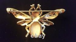 1950s Alfred Philippe Crown TRIFARI Bee Brooch Fantasia PEARL Jelly Belly PIN