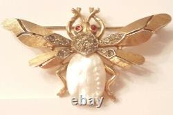 1950s Alfred Philippe Crown TRIFARI Bee Brooch Fantasia PEARL Jelly Belly PIN