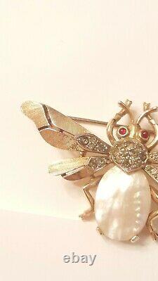 1950s Alfred Philippe Crown TRIFARI Bee Brooch Fantasia PEARL Jelly Belly PIN