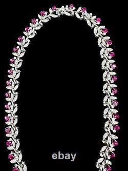 1950s CROWN TRIFARI Philippe Fuschia & Clear Pavé Rhinestone Floral Necklace