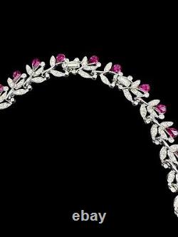1950s CROWN TRIFARI Philippe Fuschia & Clear Pavé Rhinestone Floral Necklace