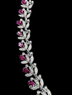 1950s CROWN TRIFARI Philippe Fuschia & Clear Pavé Rhinestone Floral Necklace