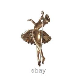 1950s Crown Trifari Alfred Philippe Jeweled Symphony Ballerina Pin in goldtone