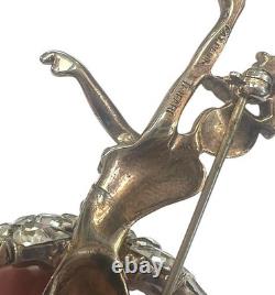 1950s Crown Trifari Alfred Philippe Jeweled Symphony Ballerina Pin in goldtone
