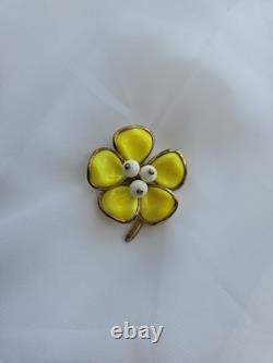 1950s Trifari Alfred Philippe CAMELLIA Yellow Poured Glass Flower Pin