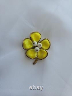 1950s Trifari Alfred Philippe CAMELLIA Yellow Poured Glass Flower Pin