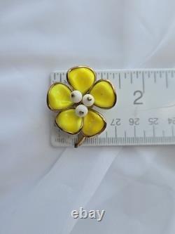 1950s Trifari Alfred Philippe CAMELLIA Yellow Poured Glass Flower Pin