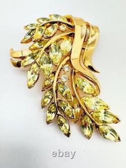 1951 Crown Trifari Pat Pend Alfred Philippe Light Citrine Rhinestone Brooch