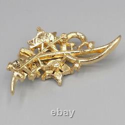 1952 Crown Trifari Alfred Philippe TWINKLE Gold Tone Rhinestone Floral Brooch